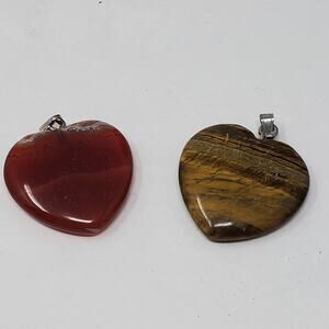 Tiger Eye and Red Agate carved into hearts and mounted for a necklace EUC